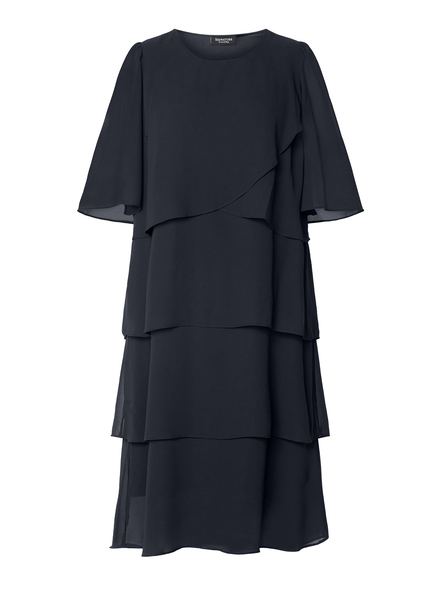 216358 Layered Chiffon O-Neck 1/2 Slve D Black