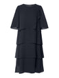 216358 Layered Chiffon O-Neck 1/2 Slve D Black