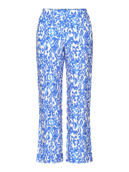 216778 Print Linen Feel Wide Leg Trouser Blue/White