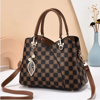 216 Check Designer Bag Leaf Charm Brown