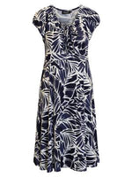 217267 Elastic Neck S/S Print Casual Dre Navy