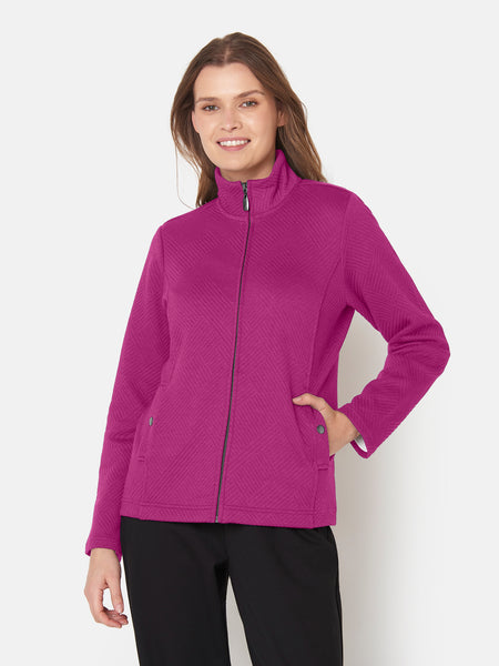 217627 Zip Up Stand Up Collar Jersey Jac Magenta