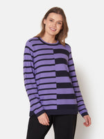 217652 Ribbed Striped O-Neck Jumper Purple