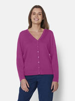 217904 V-Neck Button Basic Cardigan Magenta