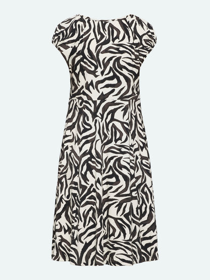 218705 Printed Scoop Neck S/S A-Line Dre Black/White
