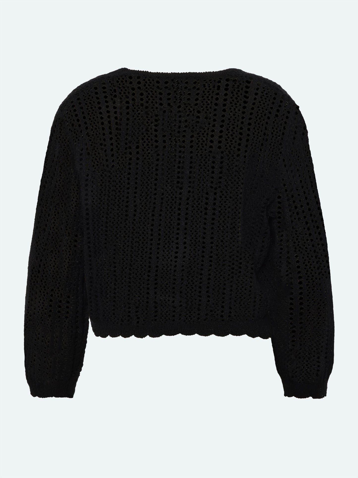 218827 Tie Front Crochet Cardigan Black