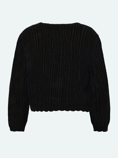 218827 Tie Front Crochet Cardigan Black