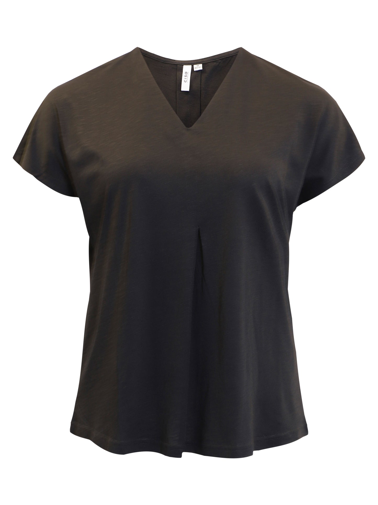218984 V-Neck Cap Slve Basic Top Black