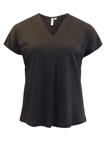 218984 V-Neck Cap Slve Basic Top Black