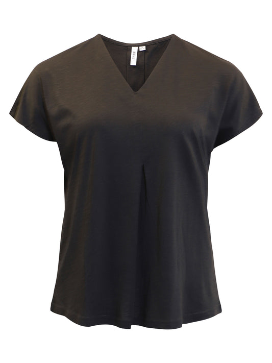 218984 V-Neck Cap Slve Basic Top Black