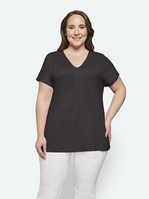 218984 V-Neck Cap Slve Basic Top Black