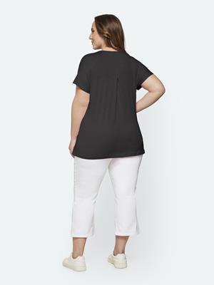 218984 V-Neck Cap Slve Basic Top Black