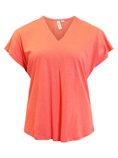 218984 V-Neck Cap Slve Basic Top Coral