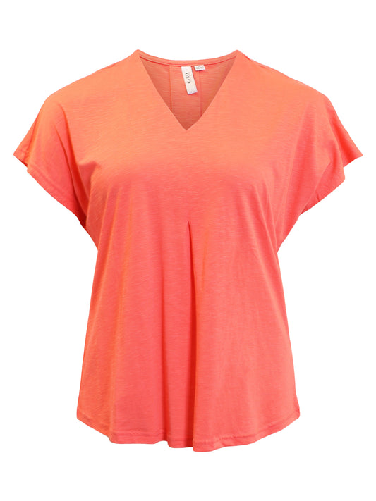218984 V-Neck Cap Slve Basic Top Coral