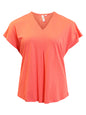 218984 V-Neck Cap Slve Basic Top Coral