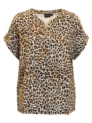 219061 Animal Print S/S Elastic Bottom T Brown