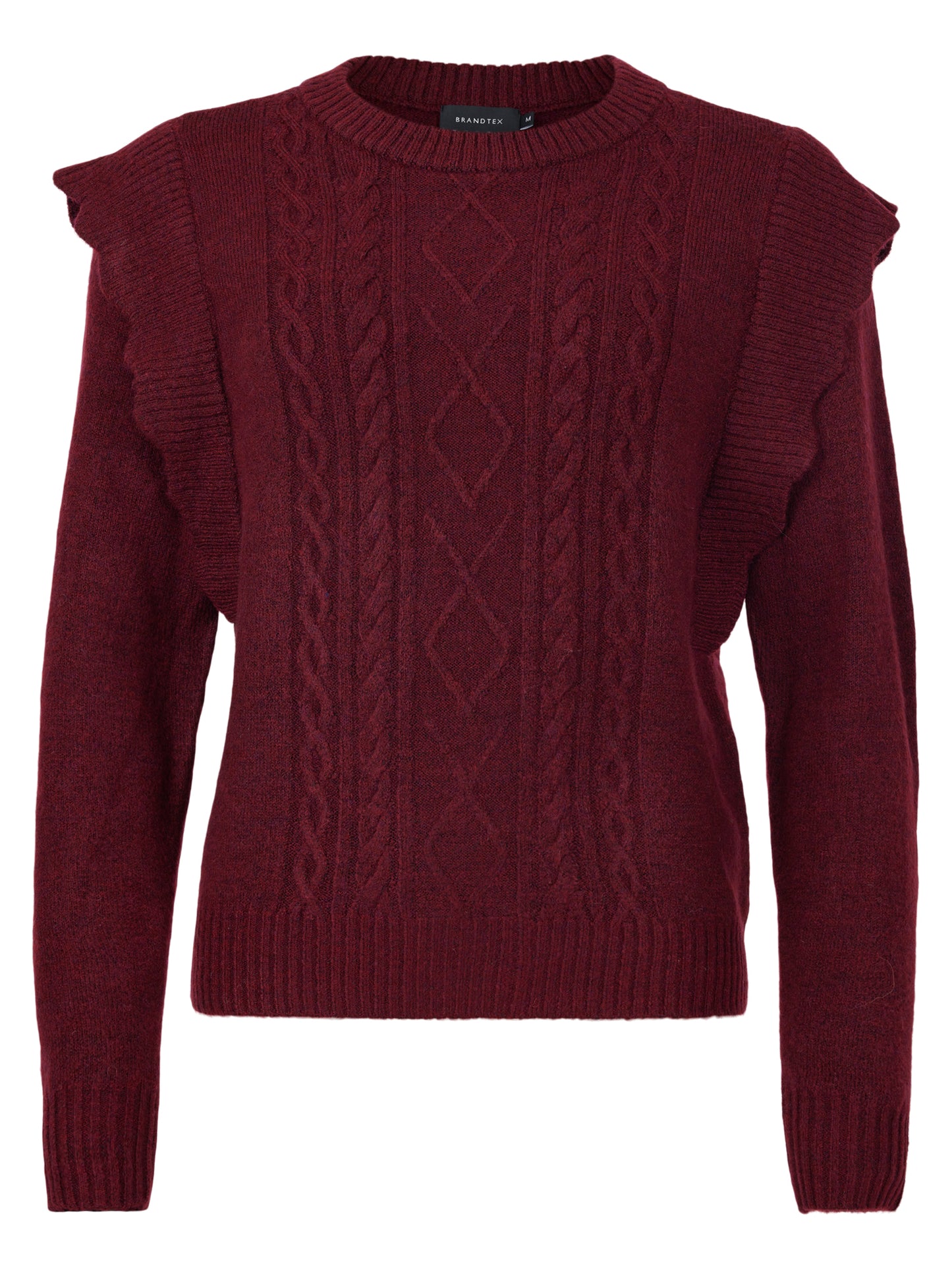 219291 Frill Shoulder Warm O-Neck Jum Wine Red