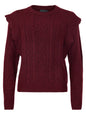 219291 Frill Shoulder Warm O-Neck Jum Wine Red