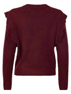 219291 Frill Shoulder Warm O-Neck Jum Wine Red