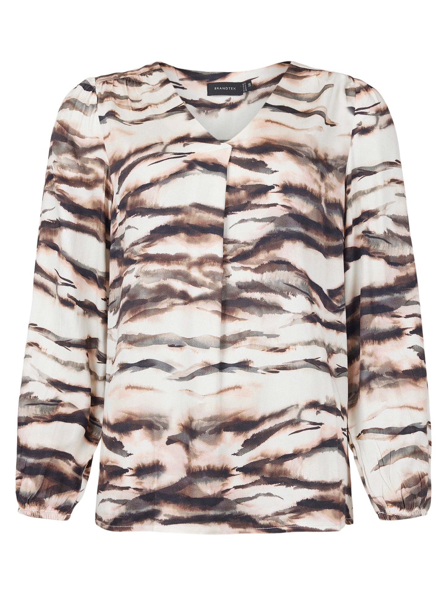 219294 Silky Print V-Neck Blouse Cream/Brown