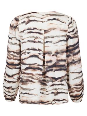 219294 Silky Print V-Neck Blouse Cream/Brown