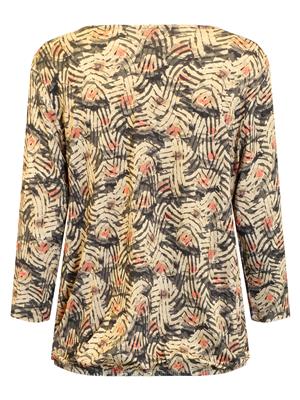 219358 Slit Neck Print 3/4 Slve Top Khaki