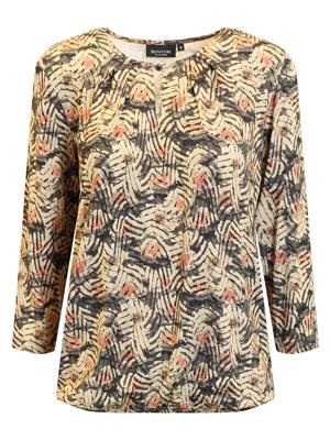 219358 Slit Neck Print 3/4 Slve Top Khaki