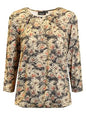 219358 Slit Neck Print 3/4 Slve Top Khaki