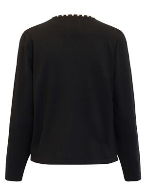 219517 Pearl Trim One Button Cardigan Black
