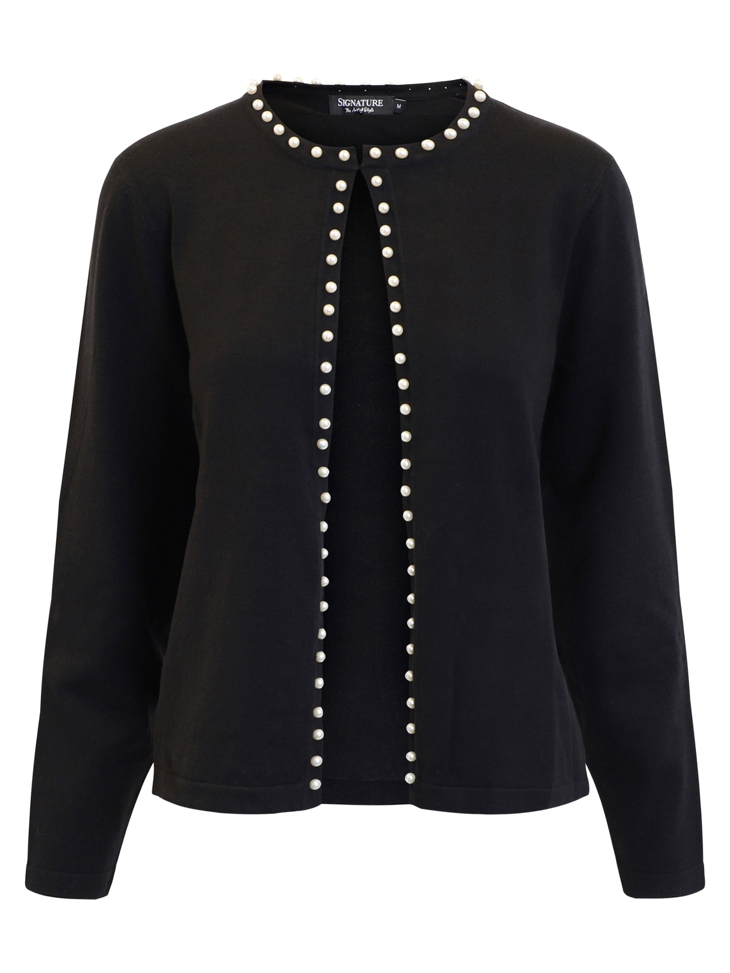 219517 Pearl Trim One Button Cardigan Black