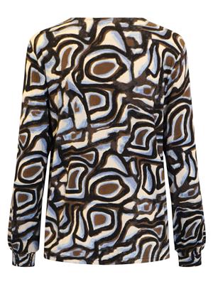 219578 V-Neck Bling L/S Print Top Blue