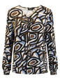 219578 V-Neck Bling L/S Print Top Blue