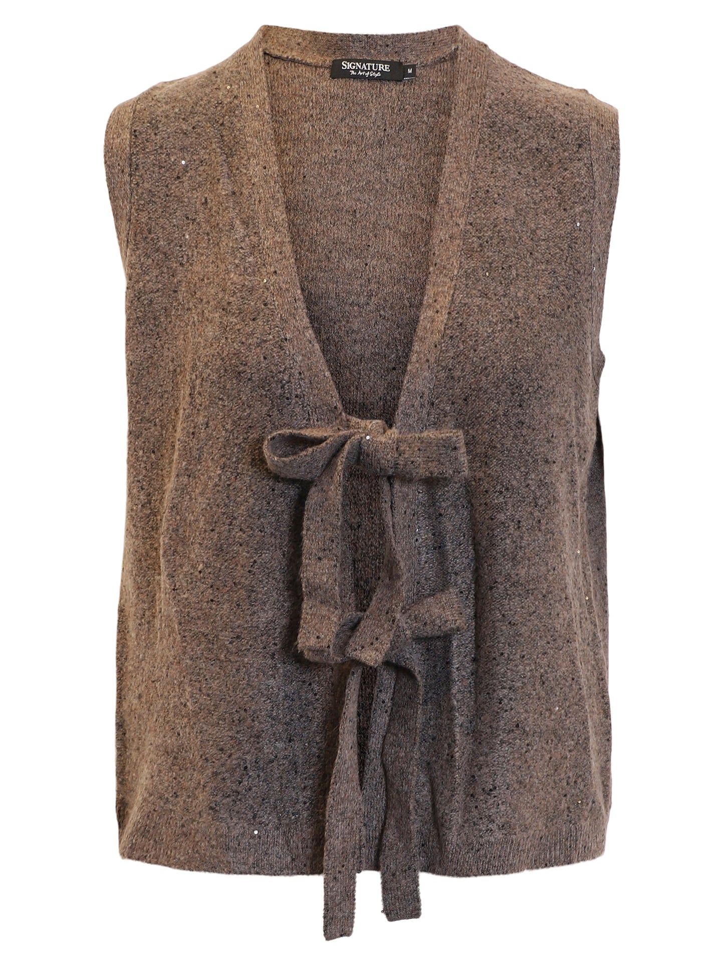 219598 Glittery Tie Front Waistcoat Black