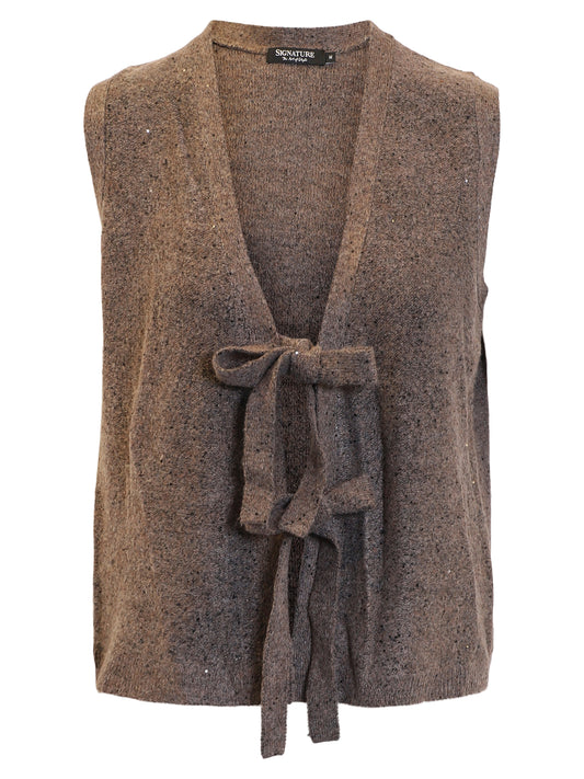 219598 Glittery Tie Front Waistcoat Black