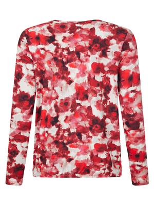219625 Print L/S O-Neck Top Red