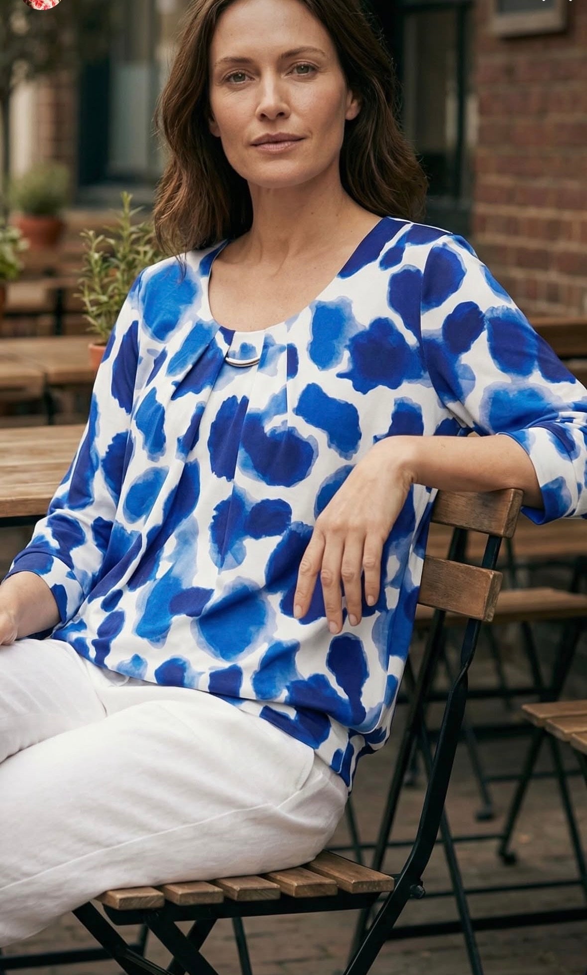 2196B Long Sleeve Top Collar Silver Blue/White