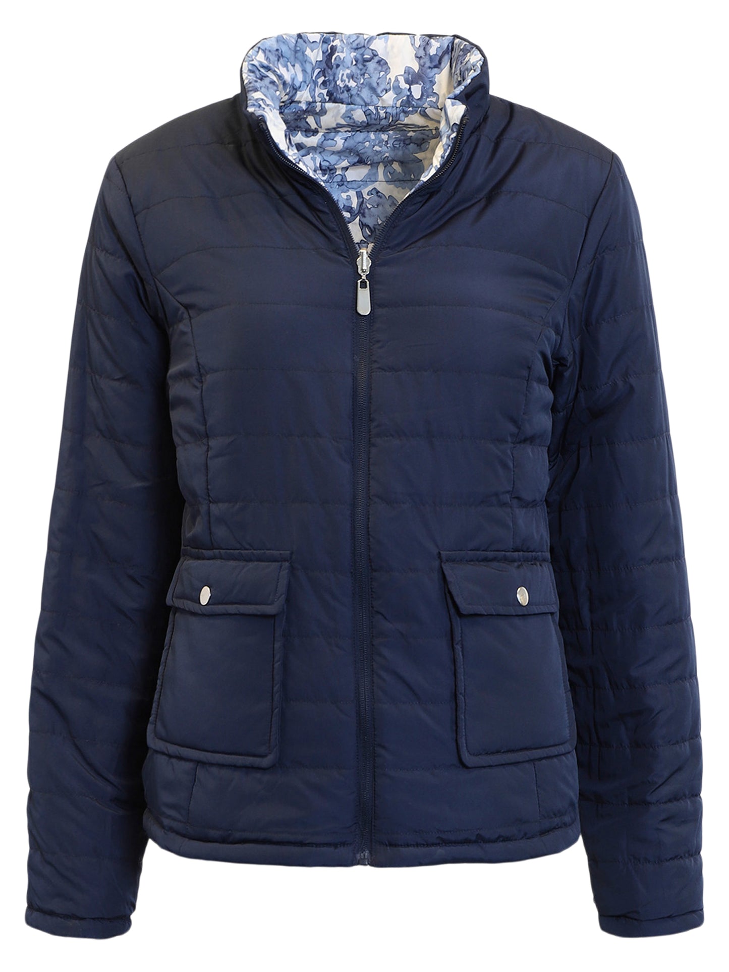 219759 Reversable Print/Plain Short Coat Blue/Navy/White