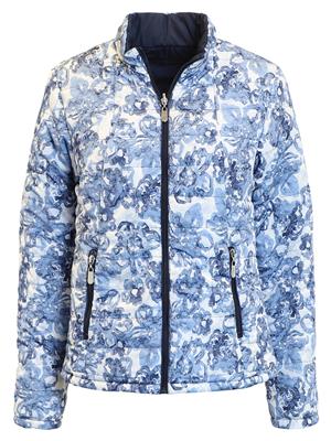 219759 Reversable Print/Plain Short Coat Blue/Navy/White