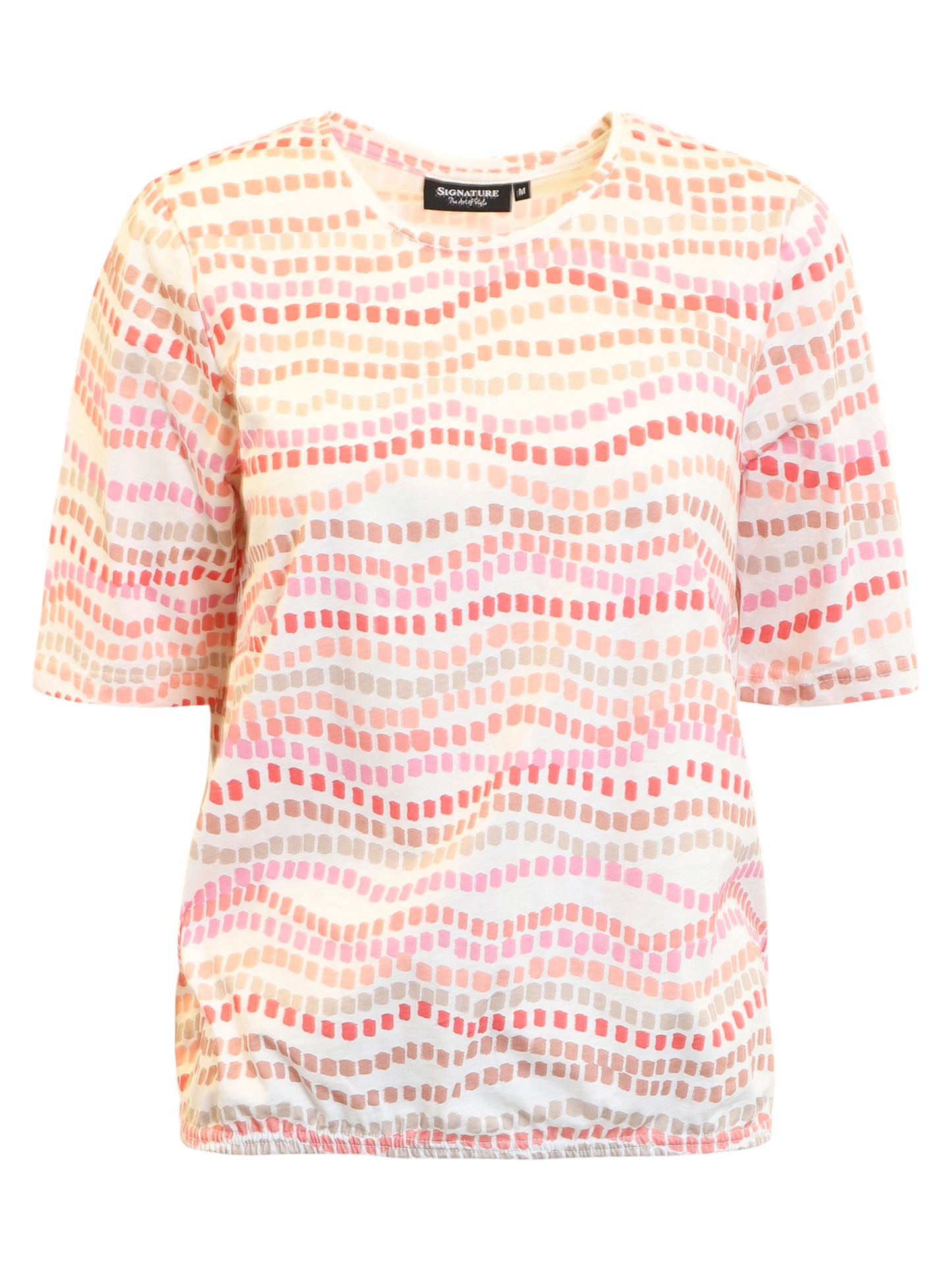 220258 O-NECK S/S DOT STRIPE PRINT TOP Pink