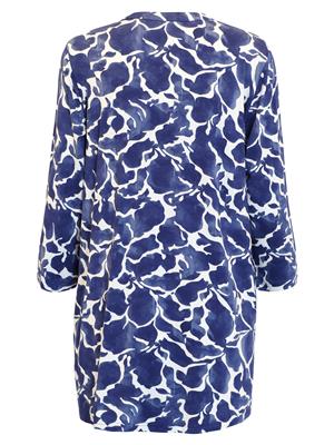 220279 Print 3/4 Slve Slit Neck Tunic To Blue/White