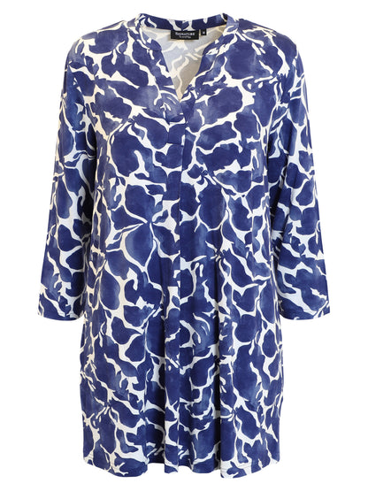 220279 Print 3/4 Slve Slit Neck Tunic To Blue/White