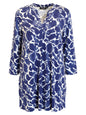 220279 Print 3/4 Slve Slit Neck Tunic To Blue/White