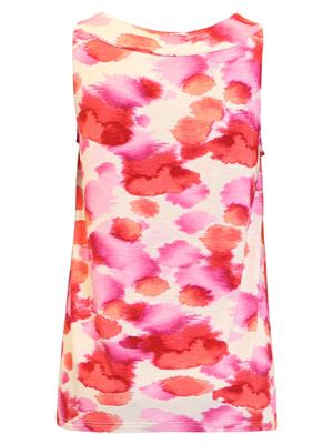 220346 S/L PRINTED TOP V-NECK PLEATED FRONT Fuchia