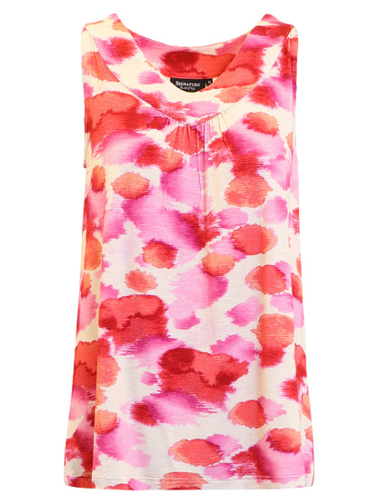 220346 S/L PRINTED TOP V-NECK PLEATED FRONT Fuchia