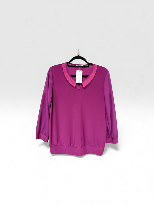 2397-A O-Neck Sparkle Neck Det Chiff Slv Magenta