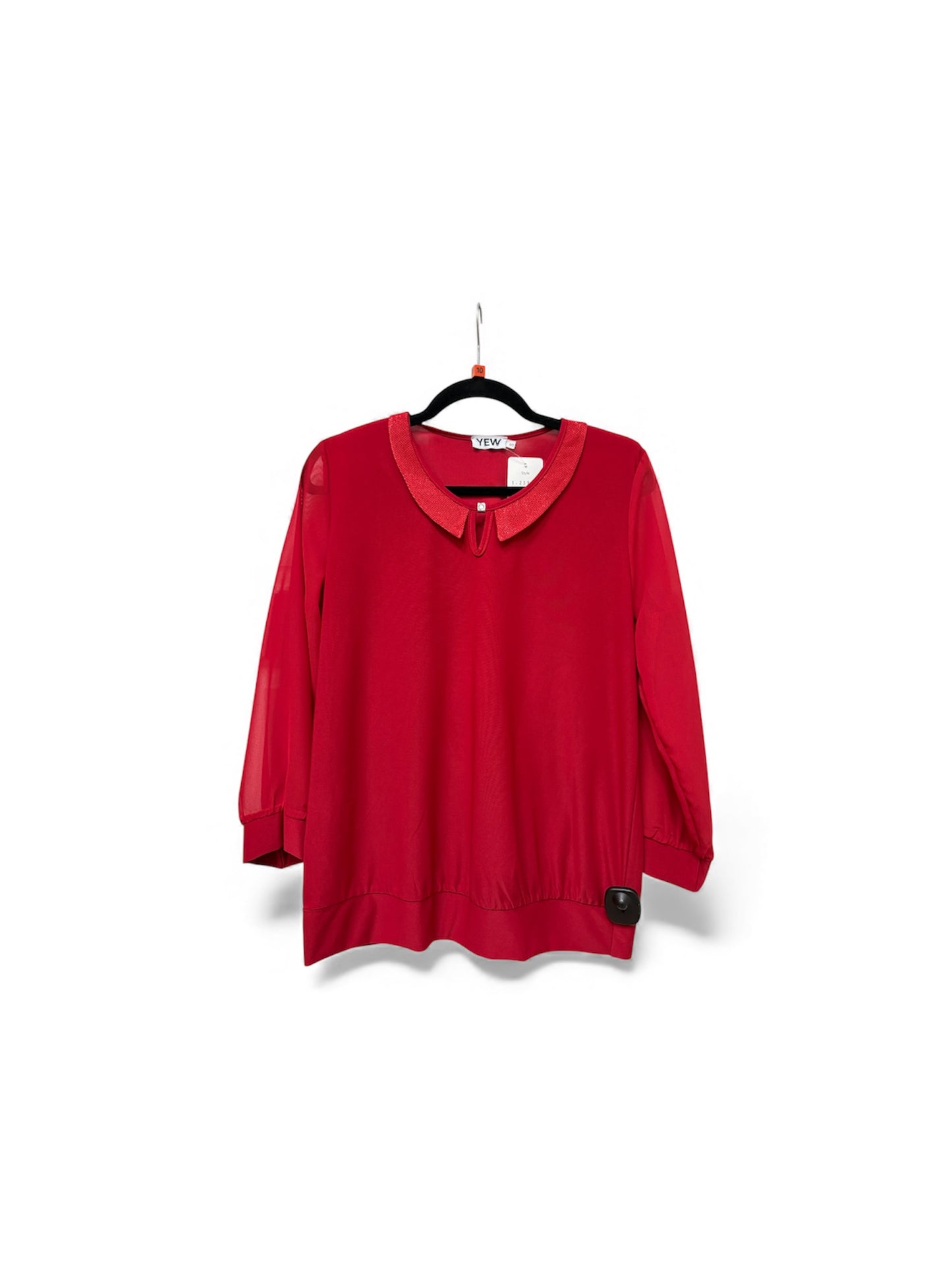 2397-A O-Neck Sparkle Neck Det Chiff Slv Red