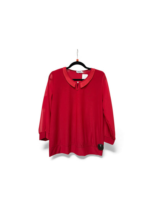 2397-A O-Neck Sparkle Neck Det Chiff Slv Red