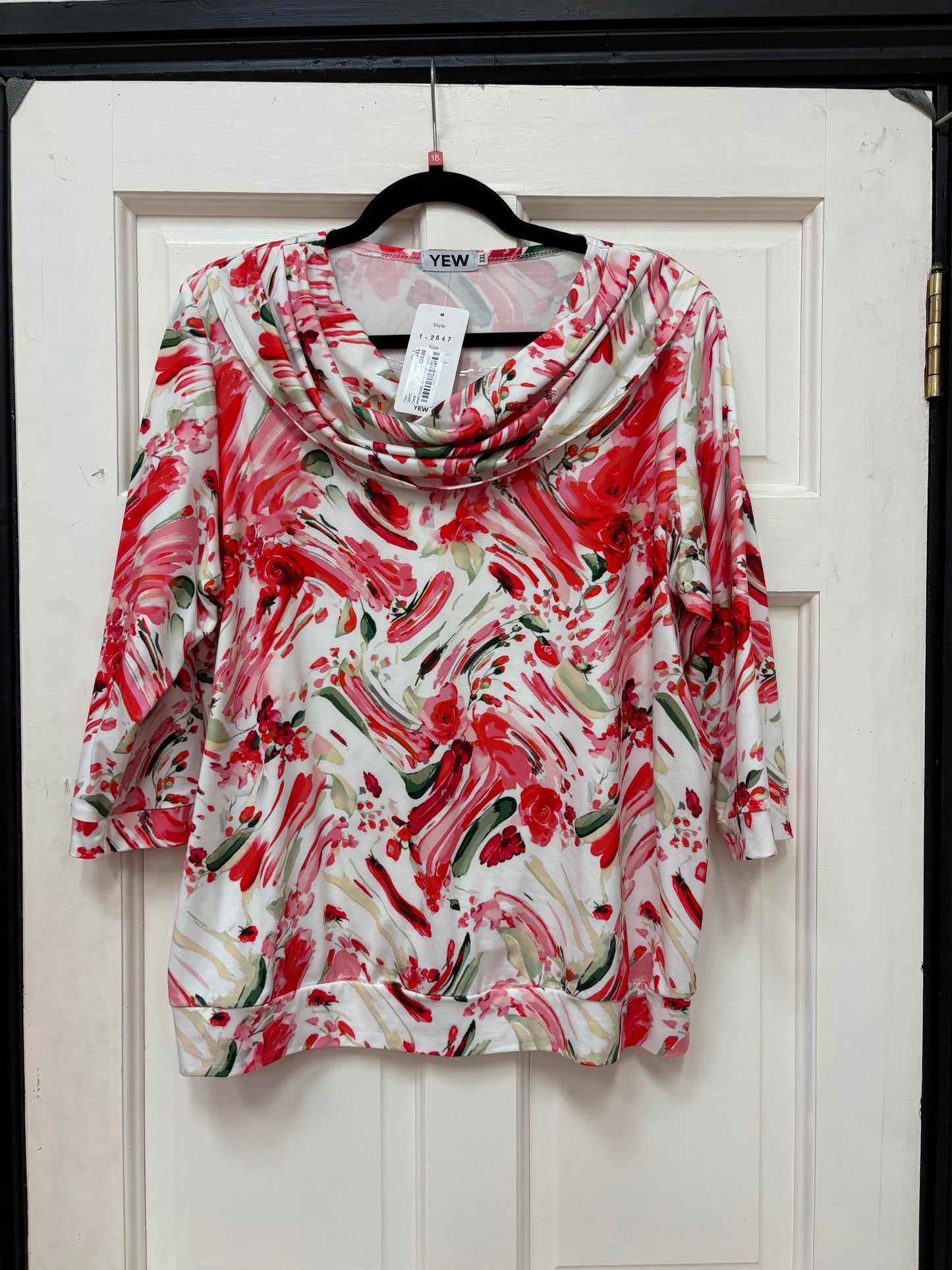 2647C PRINT COWEL 3/4 SLV SOFT FABRIC Coral