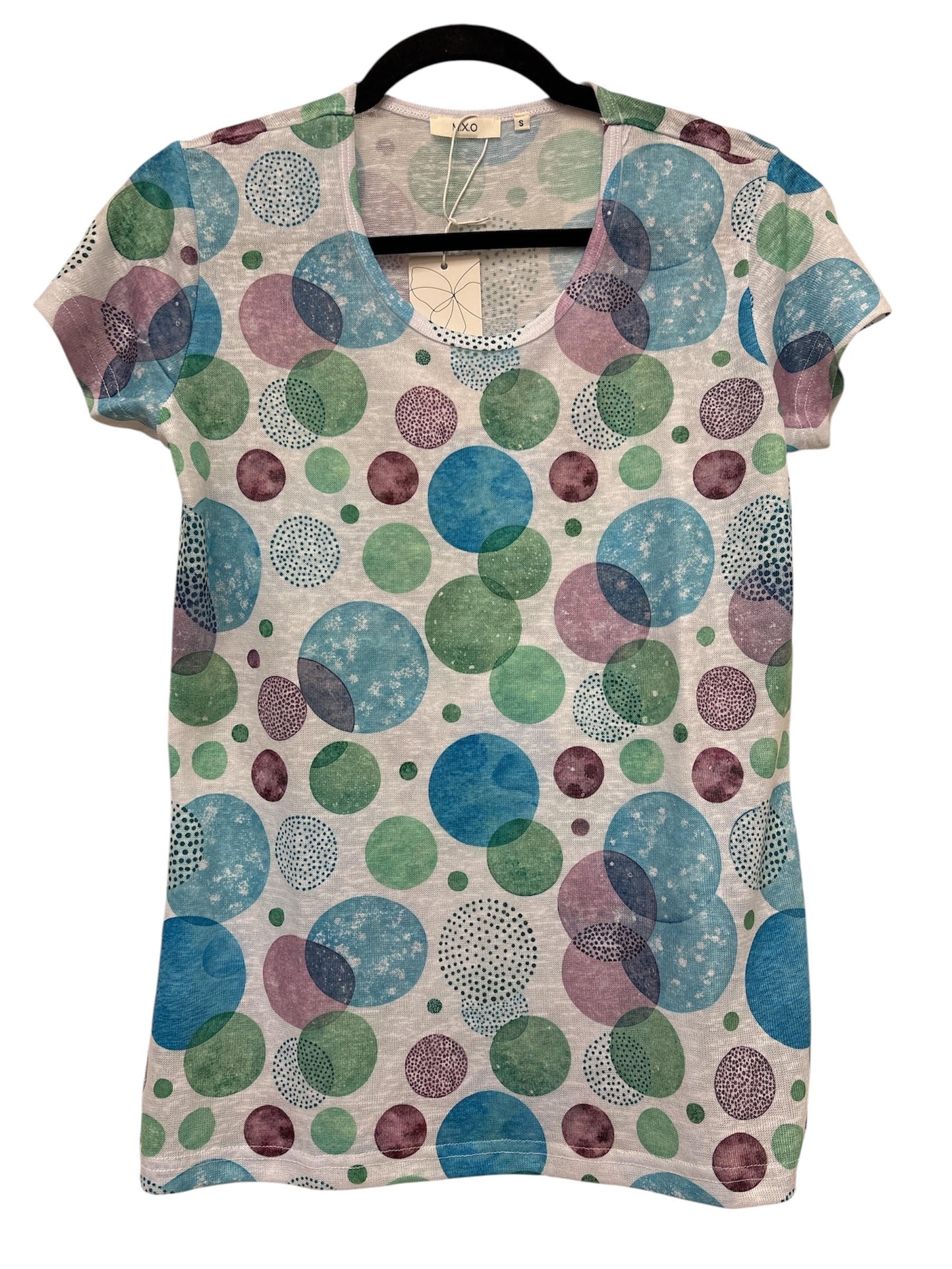 31286 Round Nck Circle Pattern T White/Green/Blue