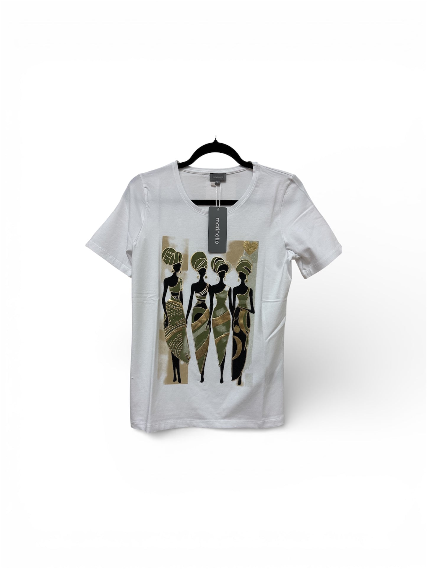 31730 S/S O-Neck T-Shirt With Ladies Mot White/Khaki